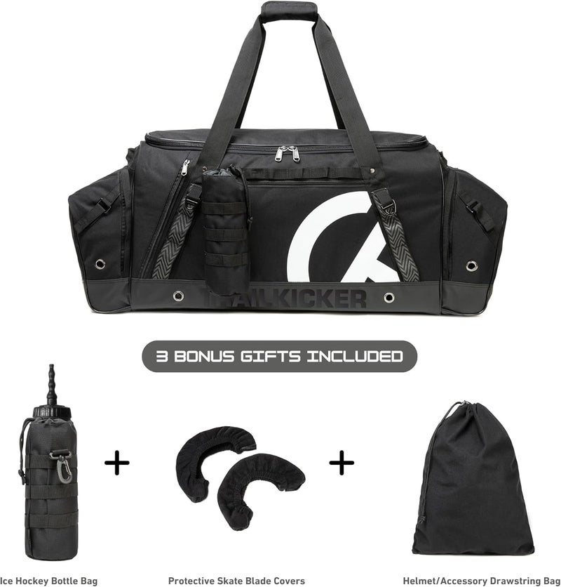 TRAILKICKER Extra Large Hockey Bag, Durable Sports Equipment Duffle with Multiple Pockets, Perfect for Ice Hockey and Sports Gear, Black - Image 2